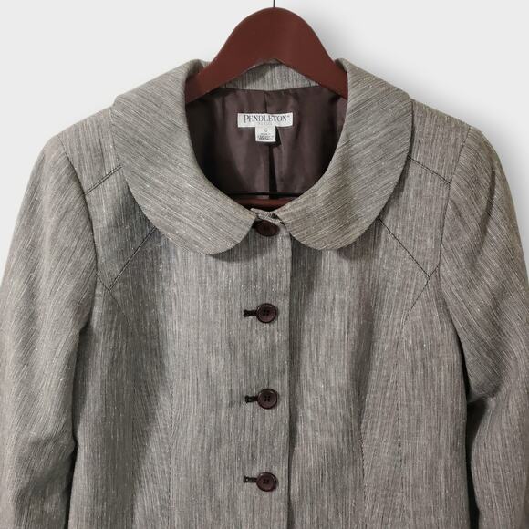 Pendleton Womens Wool Silk Peter Pan Collar Blazer Brown Gray Sz 10P Preppy - Picture 2 of 15